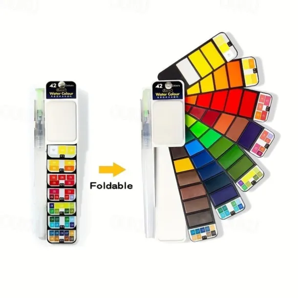 Superior 18/25/33/42 Color Solid Fan-shaped Watercolor Paint Watercolor Painting Tools Set Children's Safety Non-toxic Washable Watercolor Paint Mini Portable Travel Painting Supplies