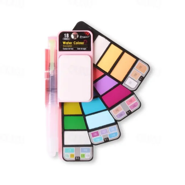 Superior 18/25/33/42 Color Solid Fan-shaped Watercolor Paint Watercolor Painting Tools Set Children's Safety Non-toxic Washable Watercolor Paint Mini Portable Travel Painting Supplies