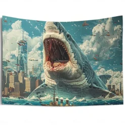 Surfing Shark Ocean Hanging Tapestry Wall Art Large Tapestry Mural Decor Photograph Backdrop Blanket Curtain Home Bedroom Living Room Decoration