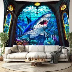 Surfing Shark Ocean Hanging Tapestry Wall Art Large Tapestry Mural Decor Photograph Backdrop Blanket Curtain Home Bedroom Living Room Decoration