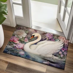 Swan Flowers Doormat Kitchen Mat Floor Mat Non-Slip Area Rug Oil Proof Rug Indoor Outdoor Mat Bedroom Decor Bathroom Mat Entrance Entreyway Rug