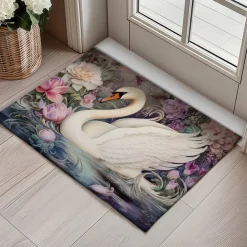 Swan Flowers Doormat Kitchen Mat Floor Mat Non-Slip Area Rug Oil Proof Rug Indoor Outdoor Mat Bedroom Decor Bathroom Mat Entrance Entreyway Rug