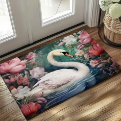 Swan Flowers Doormat Kitchen Mat Floor Mat Non-Slip Area Rug Oil Proof Rug Indoor Outdoor Mat Bedroom Decor Bathroom Mat Entrance Entreyway Rug