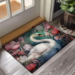 Swan Flowers Doormat Kitchen Mat Floor Mat Non-Slip Area Rug Oil Proof Rug Indoor Outdoor Mat Bedroom Decor Bathroom Mat Entrance Entreyway Rug