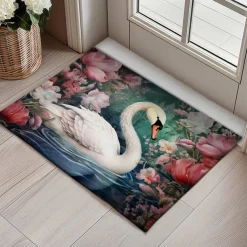 Swan Flowers Doormat Kitchen Mat Floor Mat Non-Slip Area Rug Oil Proof Rug Indoor Outdoor Mat Bedroom Decor Bathroom Mat Entrance Entreyway Rug