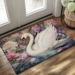 Swan Flowers Doormat Kitchen Mat Floor Mat Non-Slip Area Rug Oil Proof Rug Indoor Outdoor Mat Bedroom Decor Bathroom Mat Entrance Entreyway Rug