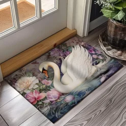 Swan Flowers Doormat Kitchen Mat Floor Mat Non-Slip Area Rug Oil Proof Rug Indoor Outdoor Mat Bedroom Decor Bathroom Mat Entrance Entreyway Rug