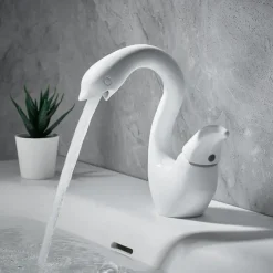 Swan Shaped Faucet Basin Mixer Tap Basin Faucet Single Handles Faucet Single Hole Bathroom Basin Faucet Mixer Tap Water Tap for Bathroom Kitchen