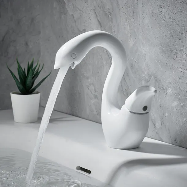 Swan Shaped Faucet Basin Mixer Tap Basin Faucet Single Handles Faucet Single Hole Bathroom Basin Faucet Mixer Tap Water Tap for Bathroom Kitchen