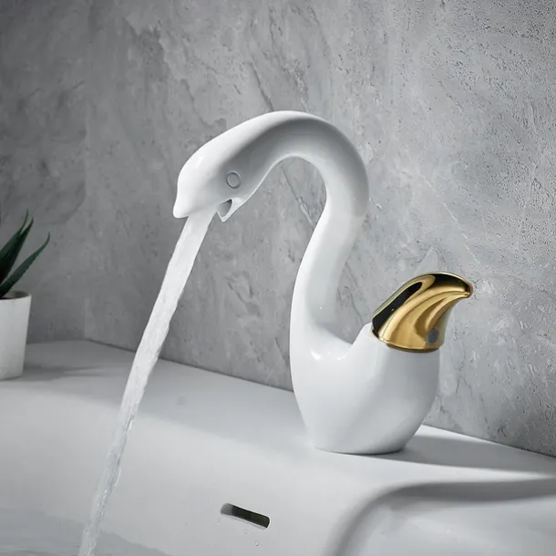 Swan Shaped Faucet Basin Mixer Tap Basin Faucet Single Handles Faucet Single Hole Bathroom Basin Faucet Mixer Tap Water Tap for Bathroom Kitchen