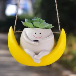 Swing Face Planter Pot Hanging Resin Flower Head Planters for Indoor and Outdoor Plants, Succulent Pots for String of Pearls Plant - Ideal Gifts