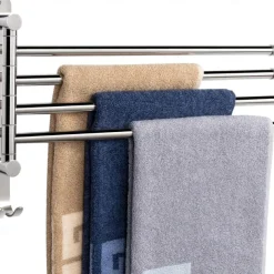 Swivel Towel Rack, Brass 4-Arm Towel Bar, Space Saving Wall Mounted Towel Holder with Hook, Rustproof Swing Out Towel Hanger for Bathroom, Kitchen