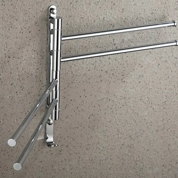 Swivel Towel Rack, Brass 4-Arm Towel Bar, Space Saving Wall Mounted Towel Holder with Hook, Rustproof Swing Out Towel Hanger for Bathroom, Kitchen