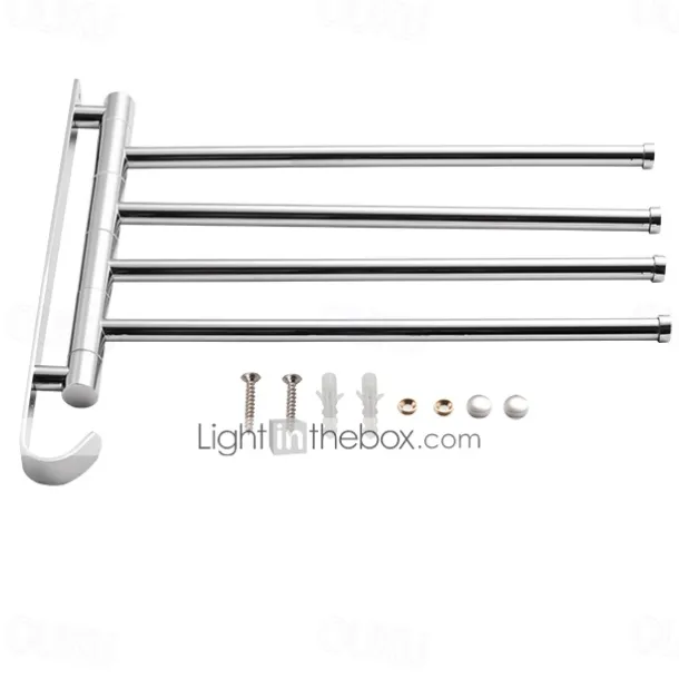 Swivel Towel Rack, Brass 4-Arm Towel Bar, Space Saving Wall Mounted Towel Holder with Hook, Rustproof Swing Out Towel Hanger for Bathroom, Kitchen