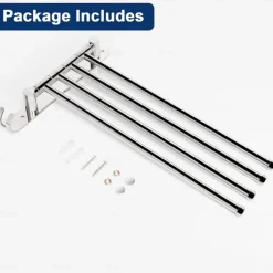 Swivel Towel Rack, Brass 4-Arm Towel Bar, Space Saving Wall Mounted Towel Holder with Hook, Rustproof Swing Out Towel Hanger for Bathroom, Kitchen