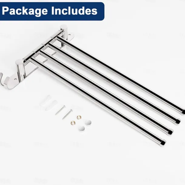 Swivel Towel Rack, Brass 4-Arm Towel Bar, Space Saving Wall Mounted Towel Holder with Hook, Rustproof Swing Out Towel Hanger for Bathroom, Kitchen