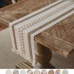 Table Runner Cotton Line Farmhouse Style Table Decor Cover for Wedding Party Tea Party Festival Khaki