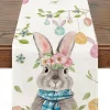 Table Runner, Happy Easter Table Runner, Cute Rabbit Bunny Egg Pattern Table Cover, Easter Atmospheric Table Runner, Holiday Desktop Decoration Fabric Table Runner,Easter Decor