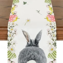 Table Runner, Happy Easter Table Runner, Cute Rabbit Bunny Egg Pattern Table Cover, Easter Atmospheric Table Runner, Holiday Desktop Decoration Fabric Table Runner,Easter Decor