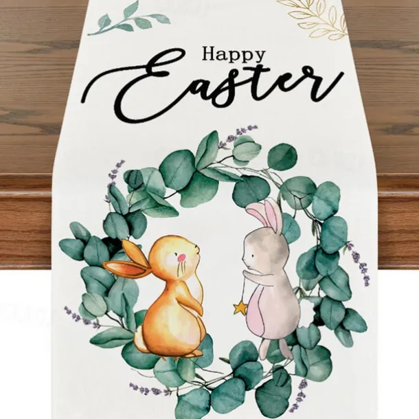 Table Runner, Happy Easter Table Runner, Cute Rabbit Bunny Egg Pattern Table Cover, Easter Atmospheric Table Runner, Holiday Desktop Decoration Fabric Table Runner,Easter Decor