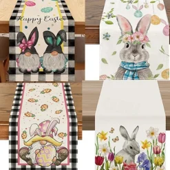 Table Runner, Happy Easter Table Runner, Cute Rabbit Bunny Egg Pattern Table Cover, Easter Atmospheric Table Runner, Holiday Desktop Decoration Fabric Table Runner,Easter Decor