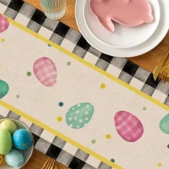 Table Runner, Happy Easter Table Runner, Cute Rabbit Bunny Egg Pattern Table Cover, Easter Atmospheric Table Runner, Holiday Desktop Decoration Fabric Table Runner,Easter Decor