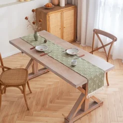 Table Runner with Tassels Spring Star Applique Vintage French Country Farmhouse Double-layer Polyester