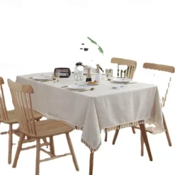 Tablecloth Art Nordic Bamboo Knotted Linen with Tassel Tablecloth Tea Coffee Table for Dining Table Home Room Decoration