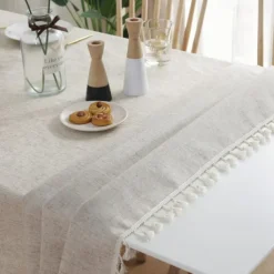 Tablecloth Art Nordic Bamboo Knotted Linen with Tassel Tablecloth Tea Coffee Table for Dining Table Home Room Decoration