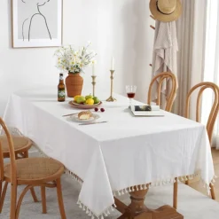 Tablecloth Art Nordic Bamboo Knotted Linen with Tassel Tablecloth Tea Coffee Table for Dining Table Home Room Decoration