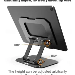 Tablet Stand Holder for Desk with 360 Rotating Base Aluminum Dual Rod Support Adjustable Compatible for Pad Pro 13 12 11 Air Mini 5 4 3 Phone E-Reader