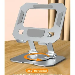 Tablet Stand Holder for Desk with 360 Rotating Base Aluminum Dual Rod Support Adjustable Compatible for Pad Pro 13 12 11 Air Mini 5 4 3 Phone E-Reader