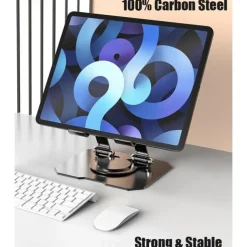 Tablet Stand Holder for Desk with 360 Rotating Base Aluminum Dual Rod Support Adjustable Compatible for Pad Pro 13 12 11 Air Mini 5 4 3 Phone E-Reader