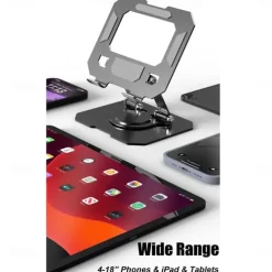 Tablet Stand Holder for Desk with 360 Rotating Base Aluminum Dual Rod Support Adjustable Compatible for Pad Pro 13 12 11 Air Mini 5 4 3 Phone E-Reader
