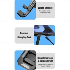 Tablet Stand Holder for Desk with 360 Rotating Base Aluminum Dual Rod Support Adjustable Compatible for Pad Pro 13 12 11 Air Mini 5 4 3 Phone E-Reader