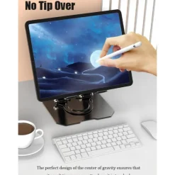 Tablet Stand Holder for Desk with 360 Rotating Base Aluminum Dual Rod Support Adjustable Compatible for Pad Pro 13 12 11 Air Mini 5 4 3 Phone E-Reader