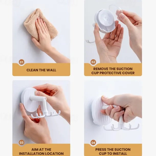 TAILI 360 Rotating Self-Adhesive Utensil Hook, Multi-Purpose Hanging Utensil Holder Vertical Flip Hooks, Rotating Folding Self Adhesive Hook for Home