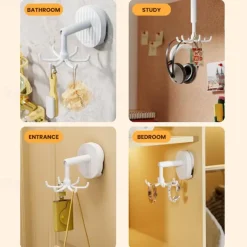 TAILI 360 Rotating Self-Adhesive Utensil Hook, Multi-Purpose Hanging Utensil Holder Vertical Flip Hooks, Rotating Folding Self Adhesive Hook for Home