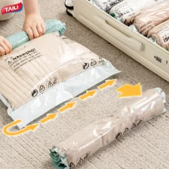 TAILI 12 Travel Compression Bags, Roll Up Space Saver Bags, Hand Roll Packing Storage Bags for Baggage, Suitcase and Cruises, No Pump or Vacuum Needed, Travel Essentials