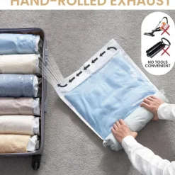TAILI 12 Travel Compression Bags, Roll Up Space Saver Bags, Hand Roll Packing Storage Bags for Baggage, Suitcase and Cruises, No Pump or Vacuum Needed, Travel Essentials