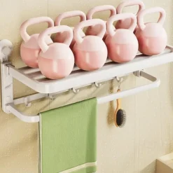 TAILI Aluminum Alloy Suction Cup Towel Rack with Towel Bar Holder, No Drill Foldable Towel Shelf with Hooks,Towel Storage Organizer for Bathroom Bath Shower