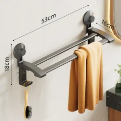 TAILI Aluminum Alloy Towel Shelf Towel Rack, Suction Cup Bathroom Storage Rack, Space Aluminum Towel Organizer Bathroom Shelf Tower Holder