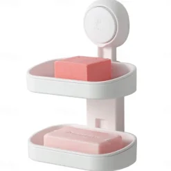 TAILI Double Layer Soap Dish Suction Cup Soap Holder, Strong Sponge Holder for Shower, Bathroom, Tub and Kitchen Sink, Drill-Free, Removable