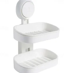 TAILI Double Layer Soap Dish Suction Cup Soap Holder, Strong Sponge Holder for Shower, Bathroom, Tub and Kitchen Sink, Drill-Free, Removable