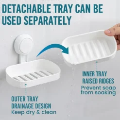 TAILI Double Layer Soap Dish Suction Cup Soap Holder, Strong Sponge Holder for Shower, Bathroom, Tub and Kitchen Sink, Drill-Free, Removable