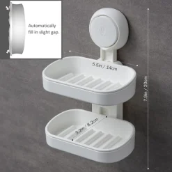 TAILI Double Layer Soap Dish Suction Cup Soap Holder, Strong Sponge Holder for Shower, Bathroom, Tub and Kitchen Sink, Drill-Free, Removable