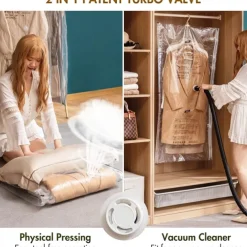 TAILI Hanging Vacuum Storage Sealer Bags Space Saver Bag for Clothing, Suits and Jackets, Closet Organizers, Travel, Manual or electric (without air pump)