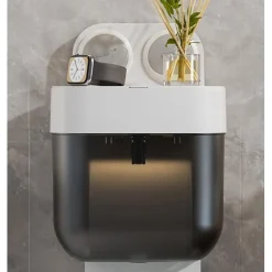 TAILI No Drilling Suction Toilet Paper Holder, Easy Eo Install Tissue Roll Holder, Holds Strong and Steady, Wall Mount Tissue Holder with Shelf, for Bathroom Pantry and RV Kitchen