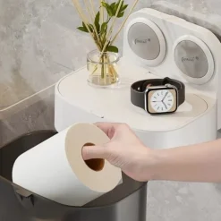 TAILI No Drilling Suction Toilet Paper Holder, Easy Eo Install Tissue Roll Holder, Holds Strong and Steady, Wall Mount Tissue Holder with Shelf, for Bathroom Pantry and RV Kitchen