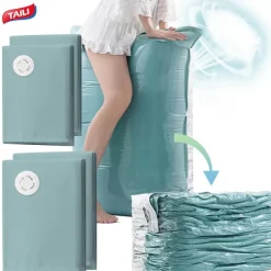 TAILI Vacuum Storage Bags, Jumbo Cube, Extra Large Vacuum Seal Bags for Clothing, Comforters, Blankets, Bedding, Sweater, Closet Organizers, Space Saving, Manual or electric (without air pump)